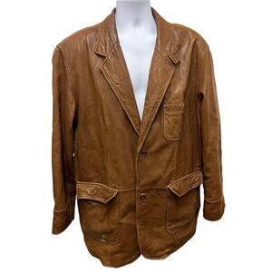 Vintage Y2K Murano Sport Men’s XL Lamb Skin Brown Leather Button Jacket Blazer
